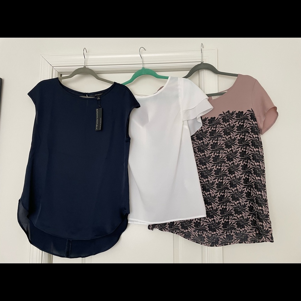 Bundle - 3 Short Sleeve Business Casual Blouses (Banana Republic & Loft)